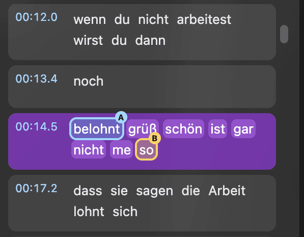 Phrase loop from word A to word B