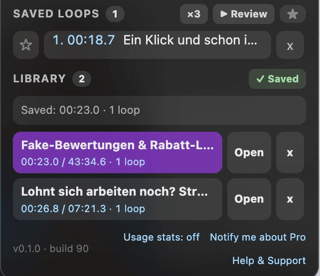 Saved loops and library